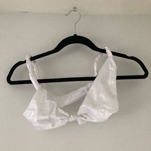 White twist shiny swimsuit top